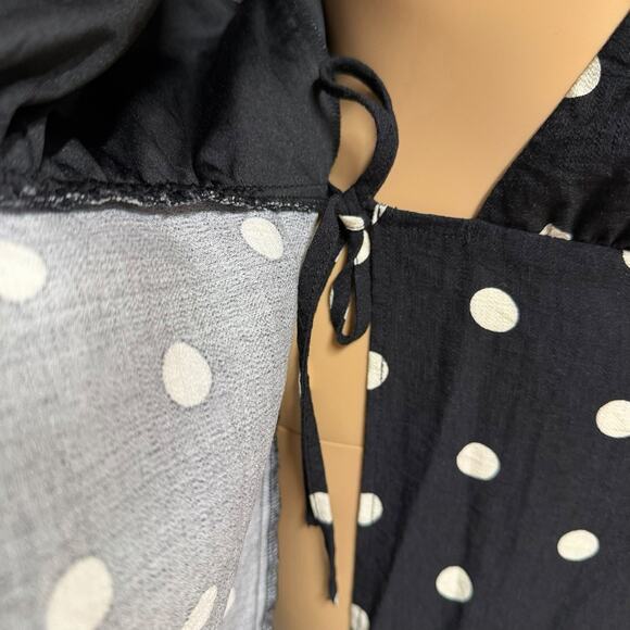 H&M Womens Wrap Dress Black White Polka Dot Midi Extra Long Sleeves Sz M - Picture 9 of 15